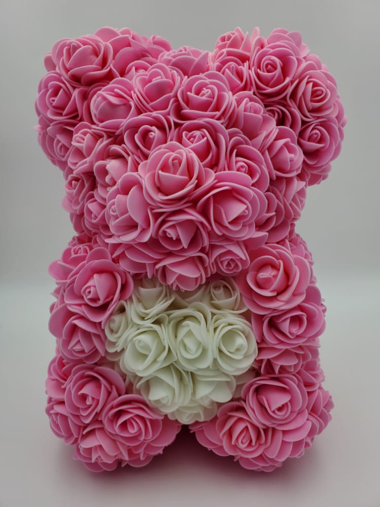 pink and white rose bear