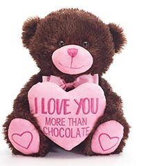 BEAR HOLDING PINK HEART I LOVE YOU MORE
