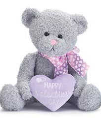 SOFT GRAY FUR BEAR WITH LAVENDER HEART
